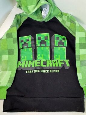 Minecraft Creeper Hoodie Green Black “Crafting since Alpha” Kids’ Size 6, Good
